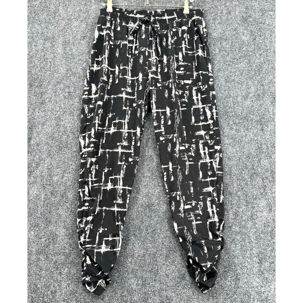 Vintage Y2K Wet Seal Ruched Ankle Pants Black White Pull Up Emo Grunge Punk Sz L